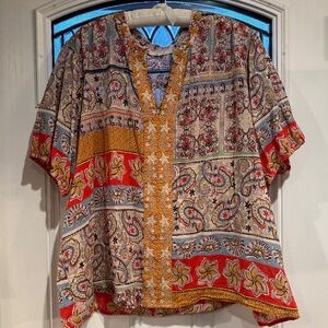 Johnny Was V-neck Puff Sleeve Blouse, XXL